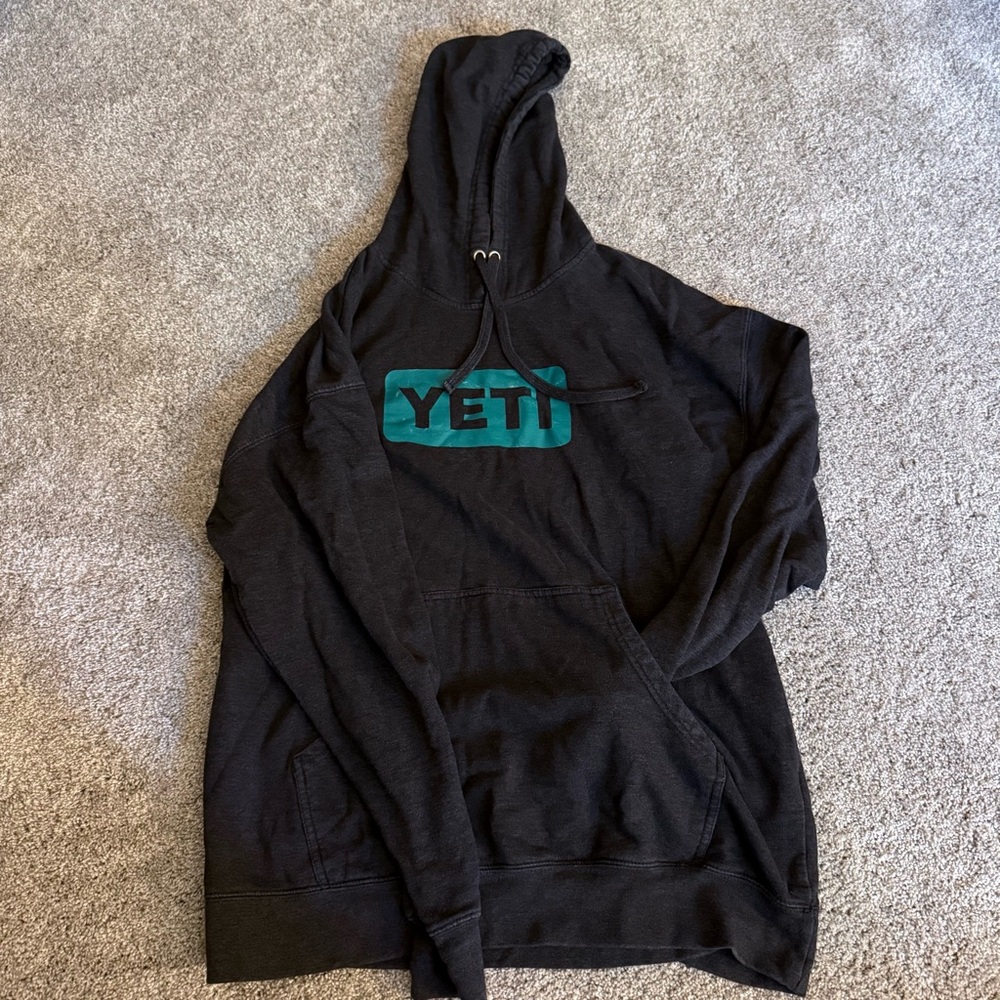 Yeti Dark Grey Hoodie with Teal Logo